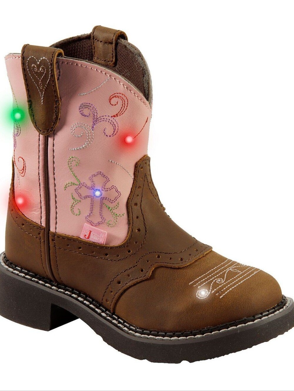 Justin Girls' Gypsy Light Up Cross Embroidered Western Boots. Size 11D